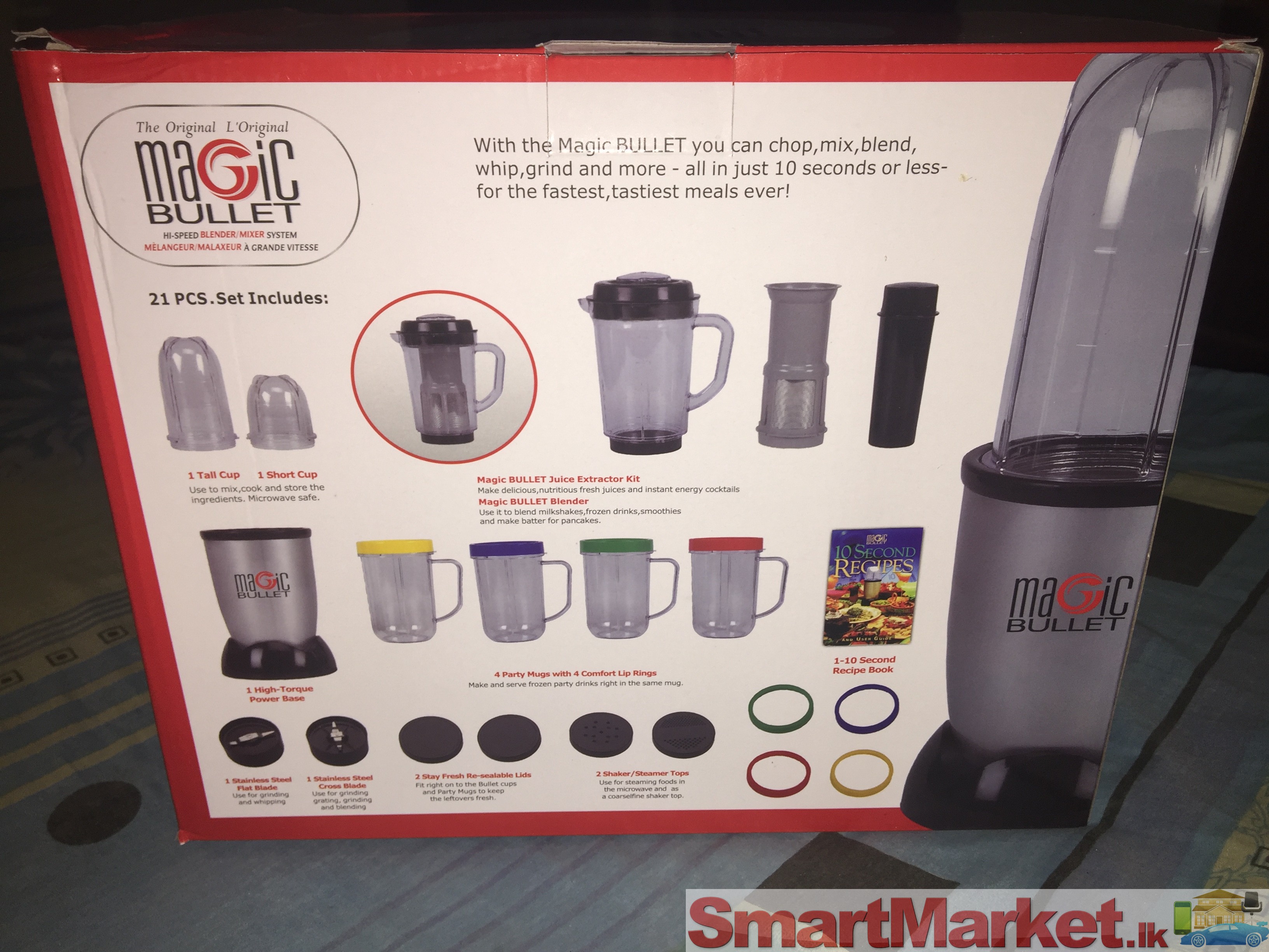 Magic Bullet Cups Party Mugs w/Green Blue Red Yellow Comfort Lip Rings Lot  of 4