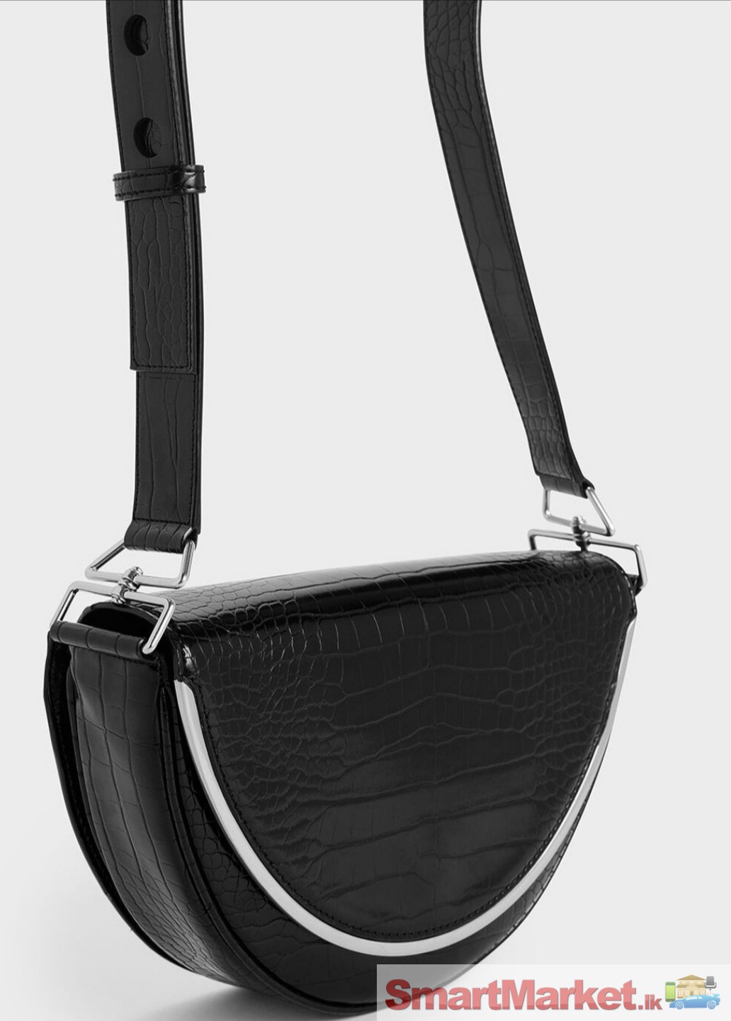 Charles & Keith Women's Black Textured Semi-Circle Bag