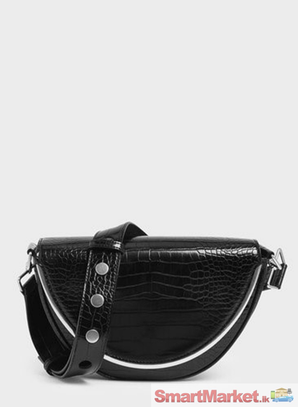 Charles & Keith Women's Black Textured Semi-Circle Bag